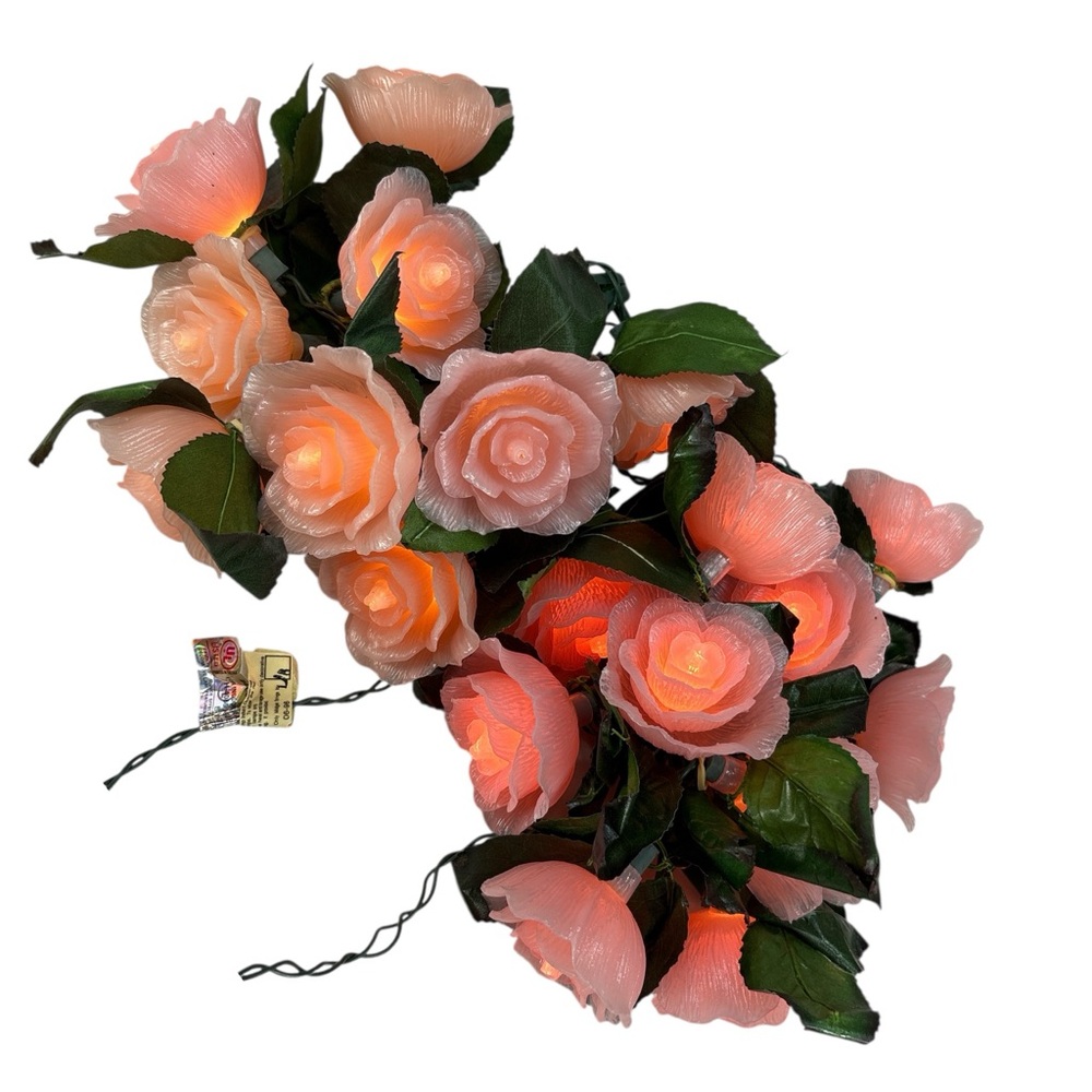 2 Vintage Christmas String Light Sets of 10 Wedding Pink Rose Decor Floral Works - Picture 2 of 4